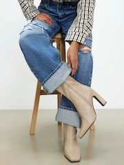 River Island Cream Square Heel Stretch Boots - Image 1 of 5