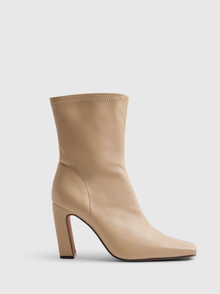 River Island Cream Square Heel Stretch Boots - Image 2 of 5 River Island Cream Square Heel Stretch Boots - Image 2 of 5