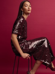 Burgundy Red Rochelle Humes Sequin Maxi Skirt - Image 2 of 7