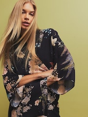 River Island Black Floral Print Kimono - Image 1 of 4