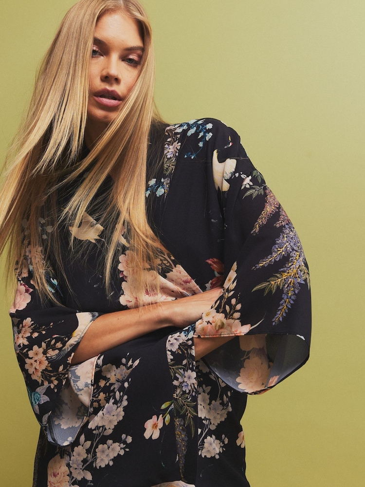 River Island Black Floral Print Kimono - Image 1 of 4