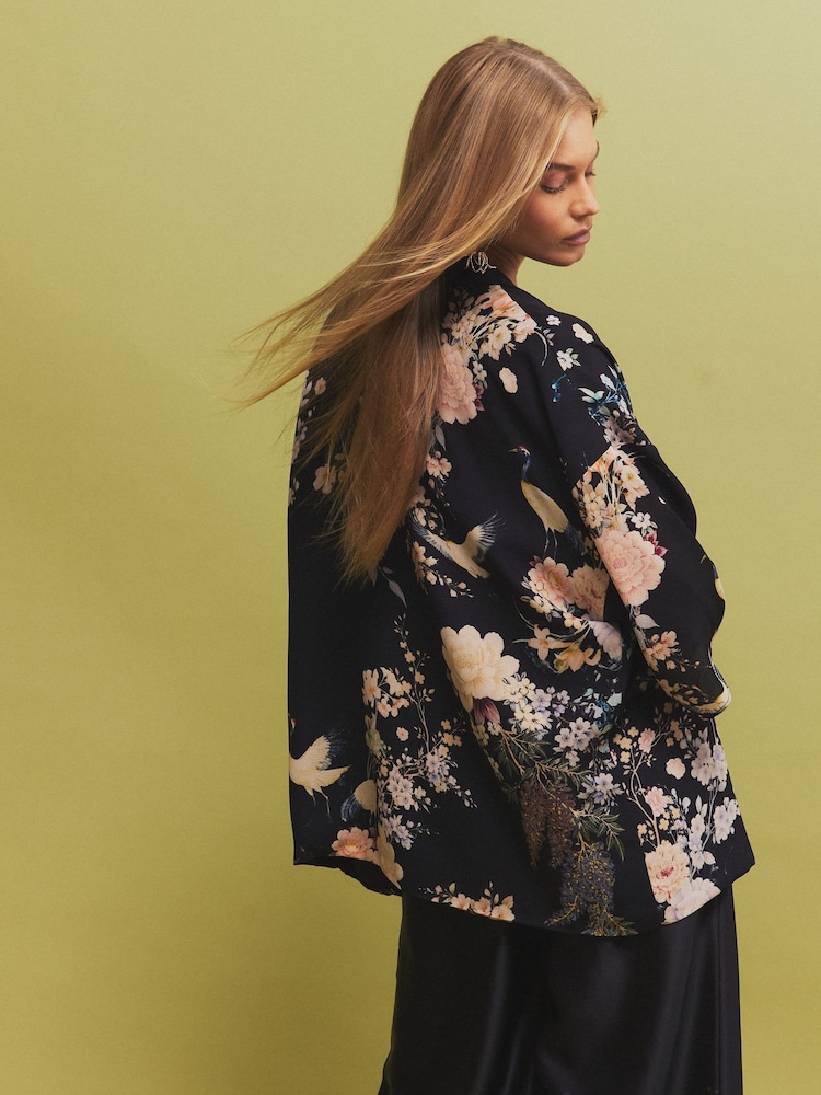 River Island Black Floral Print Kimono - Image 2 of 4