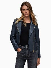 AllSaints Blue Dalby Biker Jacket - Image 1 of 6