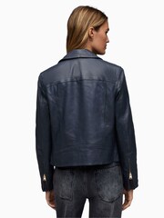 AllSaints Blue Dalby Biker Jacket - Image 2 of 6