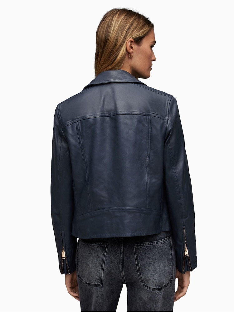AllSaints Blue Dalby Biker Jacket - Image 2 of 6