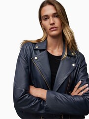 AllSaints Blue Dalby Biker Jacket - Image 4 of 6