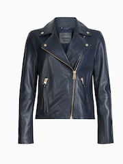 AllSaints Blue Dalby Biker Jacket - Image 6 of 6