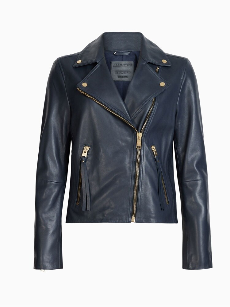 AllSaints Blue Dalby Biker Jacket - Image 6 of 6