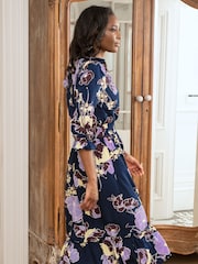 Pour Moi Navy Floral Print Maggie Dress - Image 2 of 5