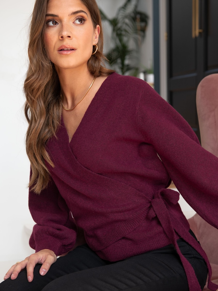 Pour Moi Burgundy Red Elle Knit Ballet Jumper - Image 2 of 4