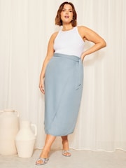 Curves Like These Blue Lightweight Denim Midi Wrap Skirt - Image 1 of 4