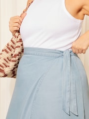 Curves Like These Blue Lightweight Denim Midi Wrap Skirt - Image 3 of 4