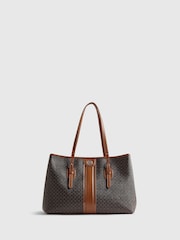 River Island Brown Stripe Buckle Monogram Shopper Bag - Image 2 of 4