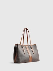 River Island Brown Stripe Buckle Monogram Shopper Bag - Image 3 of 4