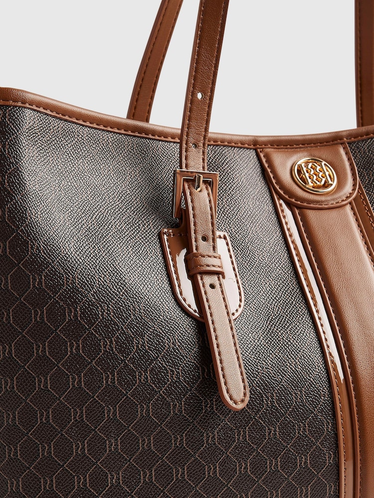 River Island Brown Stripe Buckle Monogram Shopper Bag - Image 4 of 4 River Island Brown Stripe Buckle Monogram Shopper Bag - Image 4 of 4