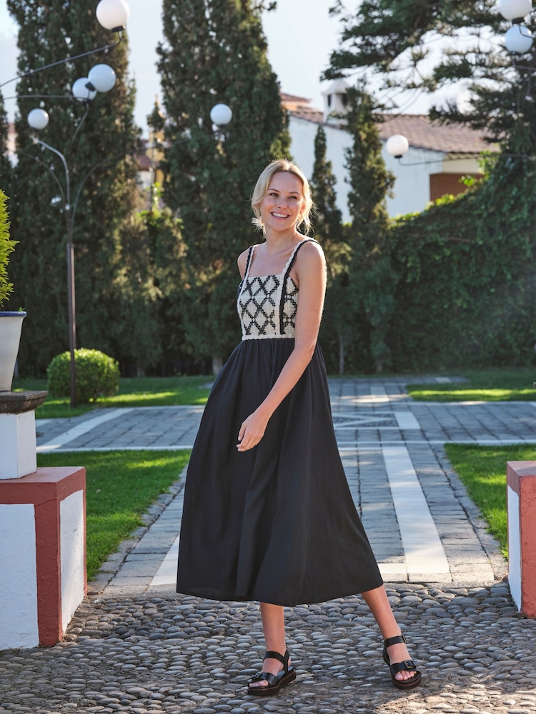 FatFace Clea Black Crochet Beach Dress - Image 1 of 6
