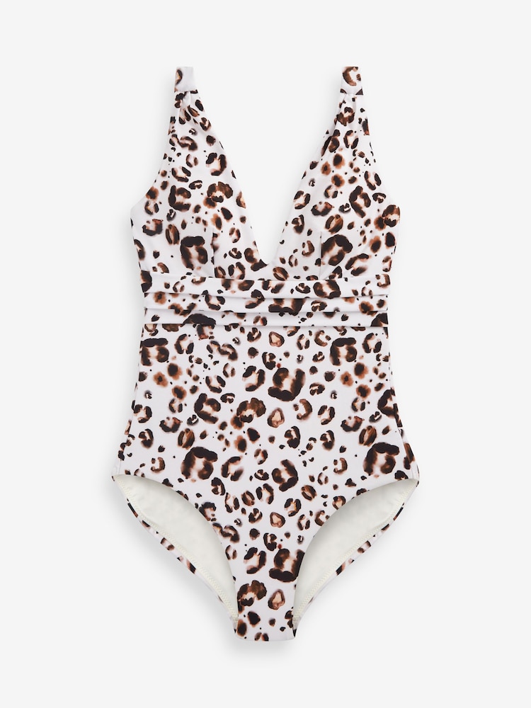 Noir/Animal - Lot de 2 maillots de bain gainants à décolleté plongeant - Image 3 of 8