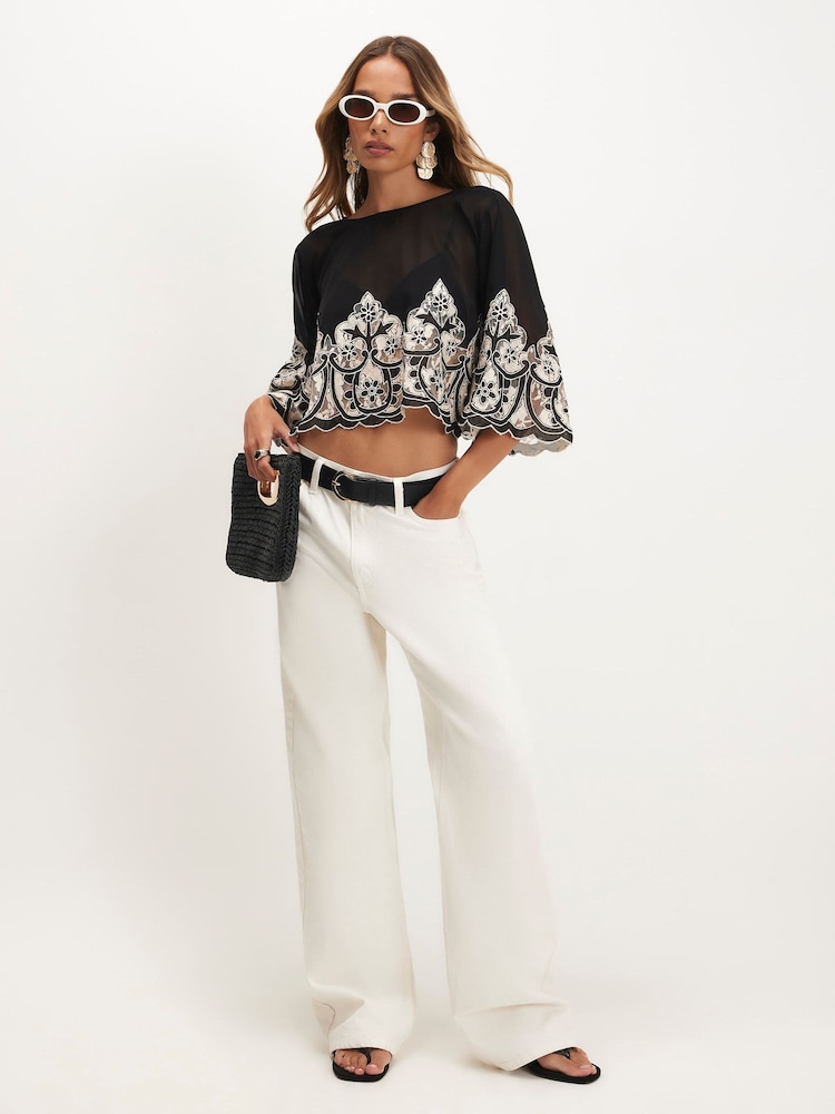River Island Black Lace Cutwork Cape Top - Image 2 of 4