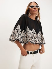 River Island Black Lace Cutwork Cape Top - Image 4 of 4