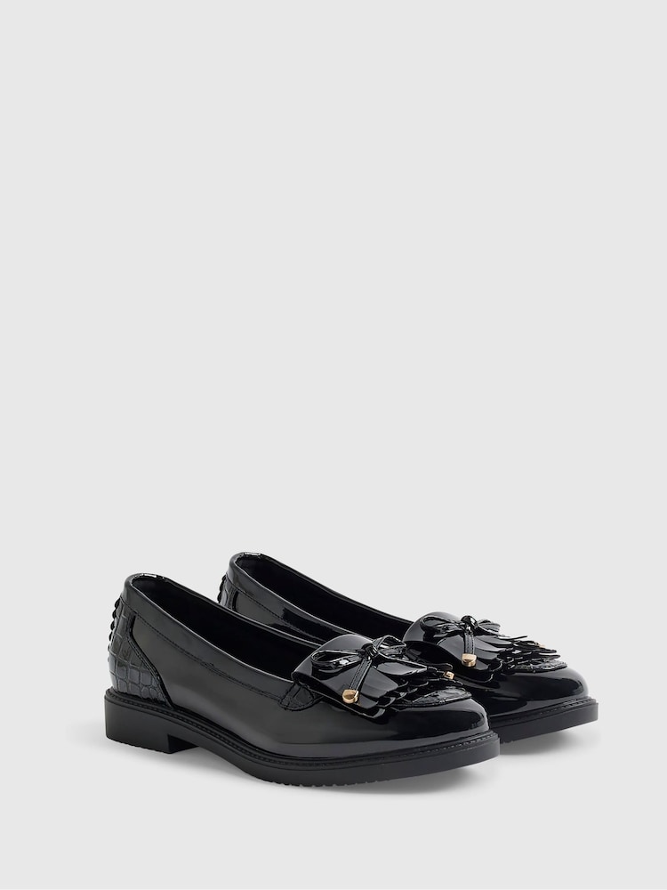 River Island Black Patent Bow Fringed Loafers - Image 2 of 6 River Island Black Patent Bow Fringed Loafers - Image 2 of 6