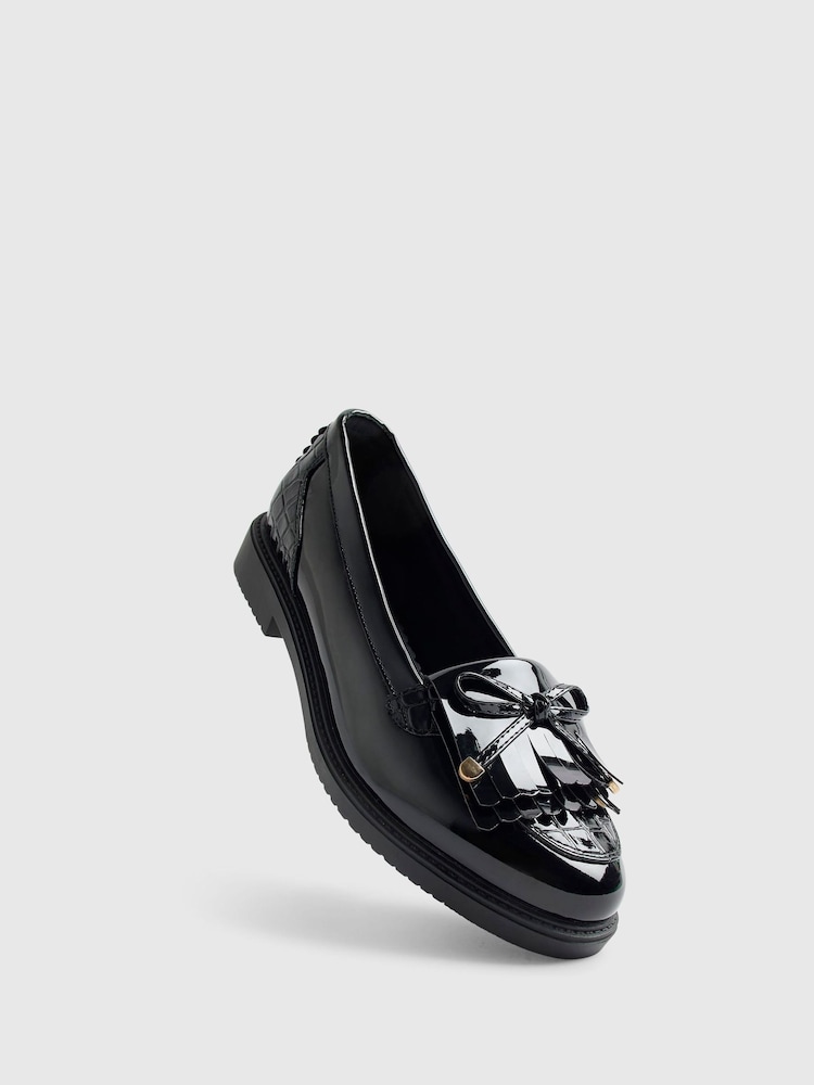 River Island Black Patent Bow Fringed Loafers - Image 6 of 6 River Island Black Patent Bow Fringed Loafers - Image 6 of 6
