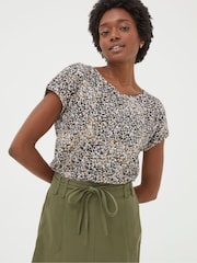 FatFace Ivy Natural Dappled Spot Linen T-Shirt - Image 1 of 4