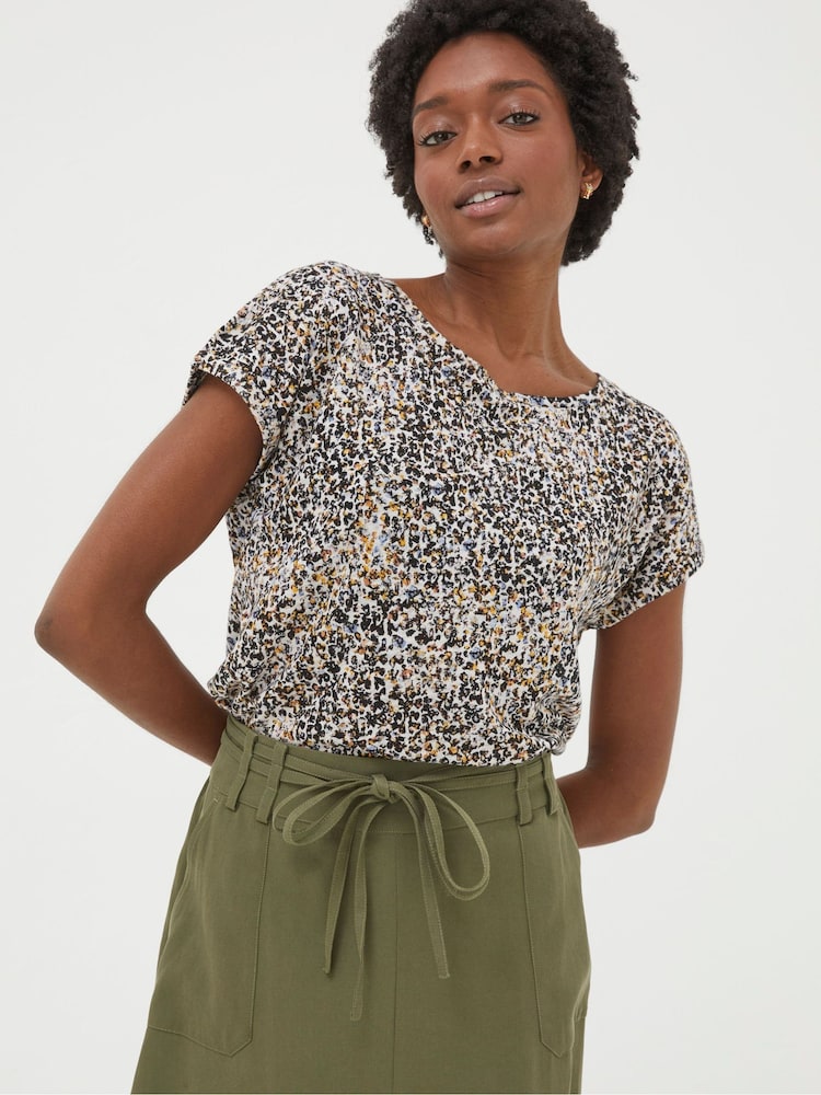 FatFace Ivy Natural Dappled Spot Linen T-Shirt - Image 1 of 4