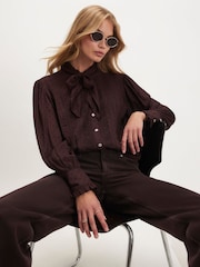 River Island Brown Tie Neck Blouse - Image 1 of 4