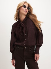 River Island Brown Tie Neck Blouse - Image 2 of 4