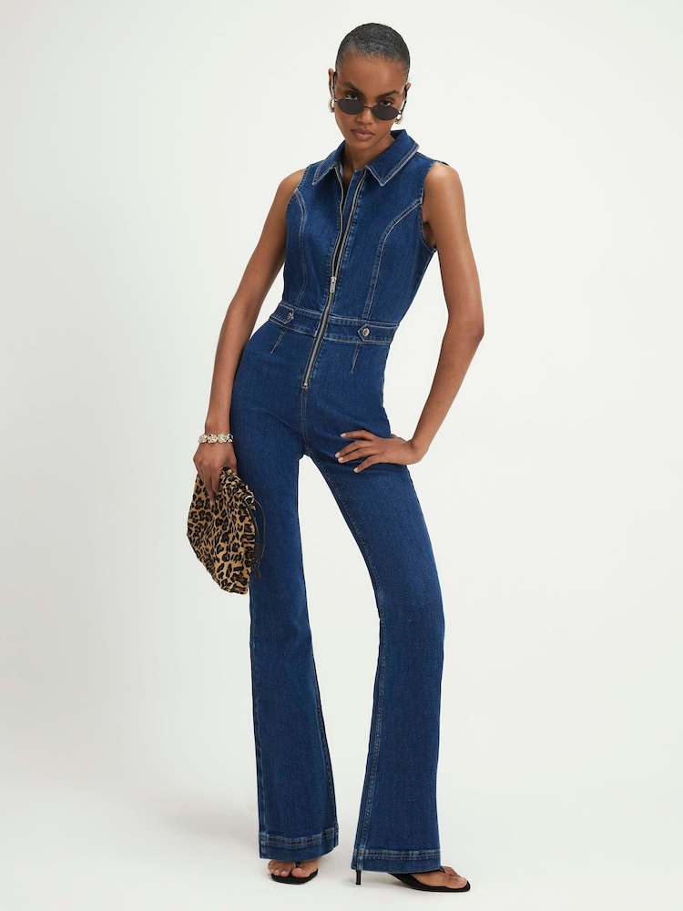 River Island Blue Sleeveless Stretch Jumpsuit - Image 1 of 4