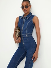 River Island Blue Sleeveless Stretch Jumpsuit - Image 3 of 4
