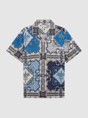 Reiss Blue Multi Eden Paisley Print Cuban Collar Shirt - Image 2 of 4