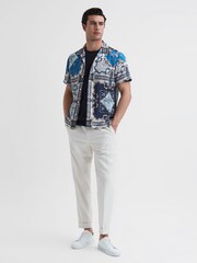 Reiss Blue Multi Eden Paisley Print Cuban Collar Shirt - Image 3 of 4