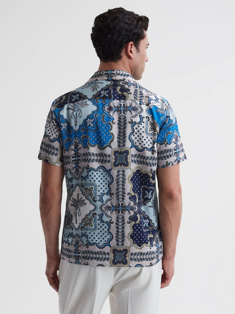 Reiss Blue Multi Eden Paisley Print Cuban Collar Shirt - Image 4 of 4