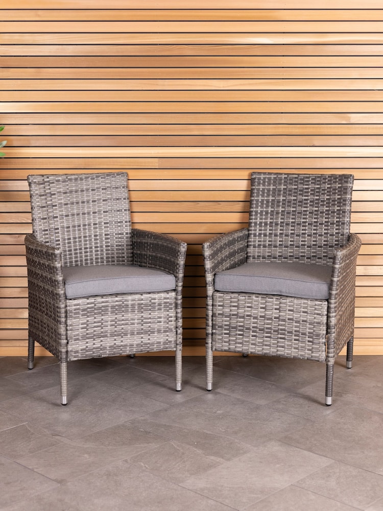 Charles Bentley Grey Pair of Garden Rattan Dining Chairs - Image 1 of 5