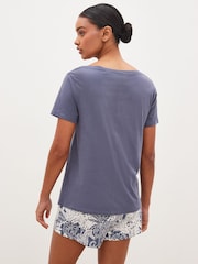 Blue Leaves Cotton Short Sleeve Pyjamas - Image 3 of 9
