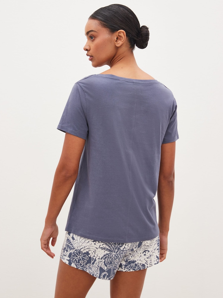 Blue Leaves Cotton Short Sleeve Pyjamas - Image 3 of 9