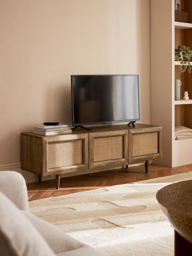 Dark Abel Mango Wood Woven Front TV Unit, Up to 65 Inch - Image 1 of 10