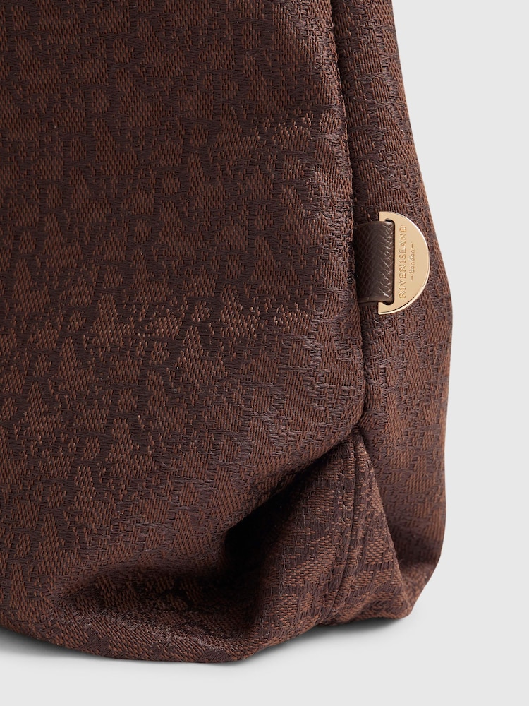 River Island Brown Monogram Jacquard Slouch Bag - Image 6 of 6 River Island Brown Monogram Jacquard Slouch Bag - Image 6 of 6
