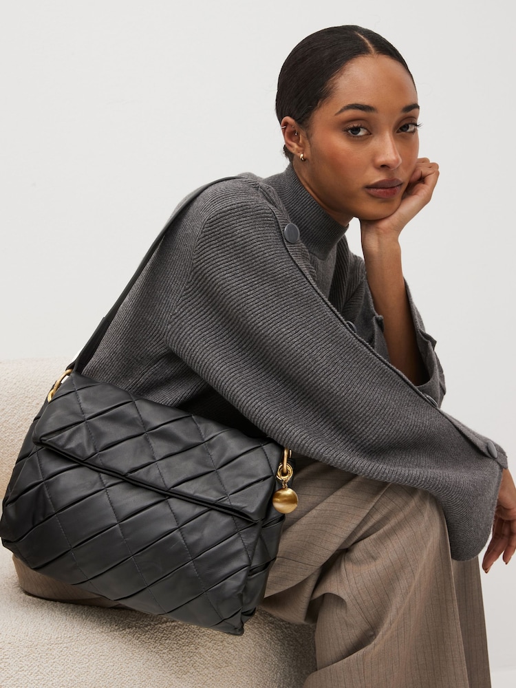 Black Leather Weave Orb Shoulder Bag - Image 1 of 7