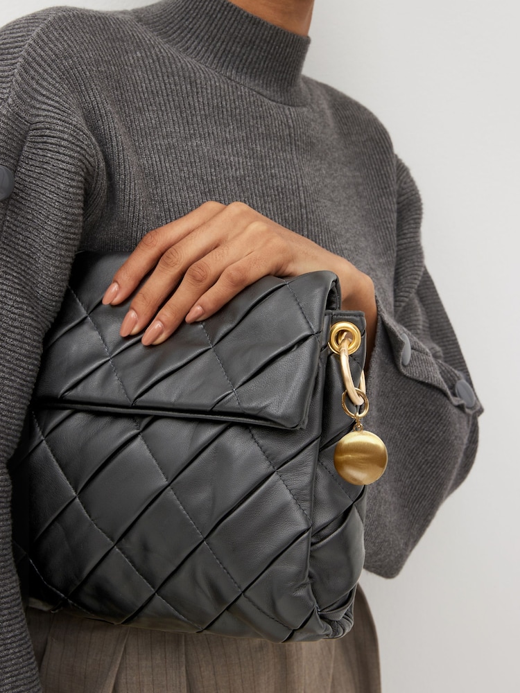 Black Leather Weave Orb Shoulder Bag - Image 2 of 7