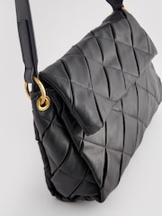 Black Leather Weave Orb Shoulder Bag - Image 6 of 7