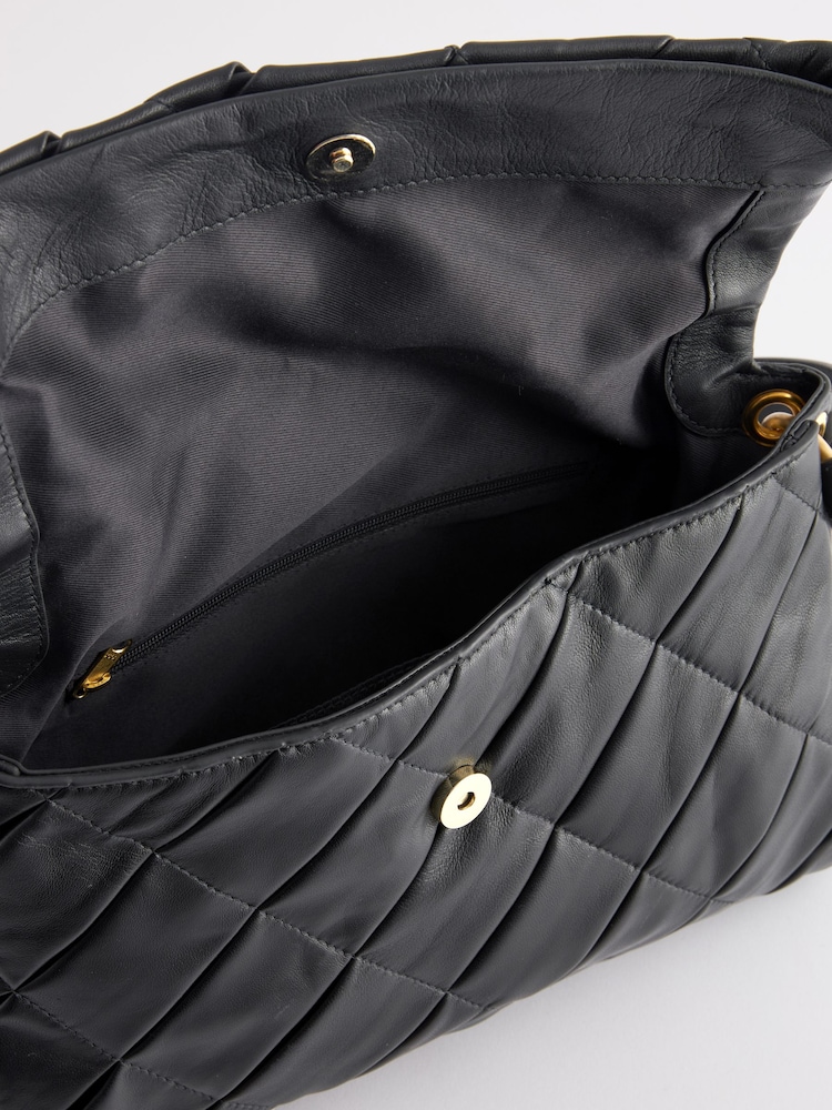 Black Leather Weave Orb Shoulder Bag - Image 7 of 7