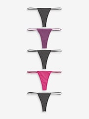 Pink/Purple/Black G-String Microfibre Knickers 5 Pack - Image 1 of 8