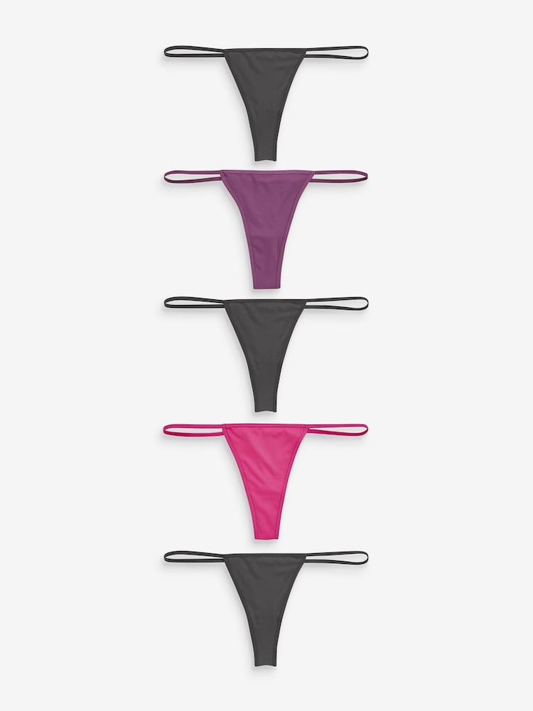 Pink/Purple/Black G-String Microfibre Knickers 5 Pack - Image 1 of 8