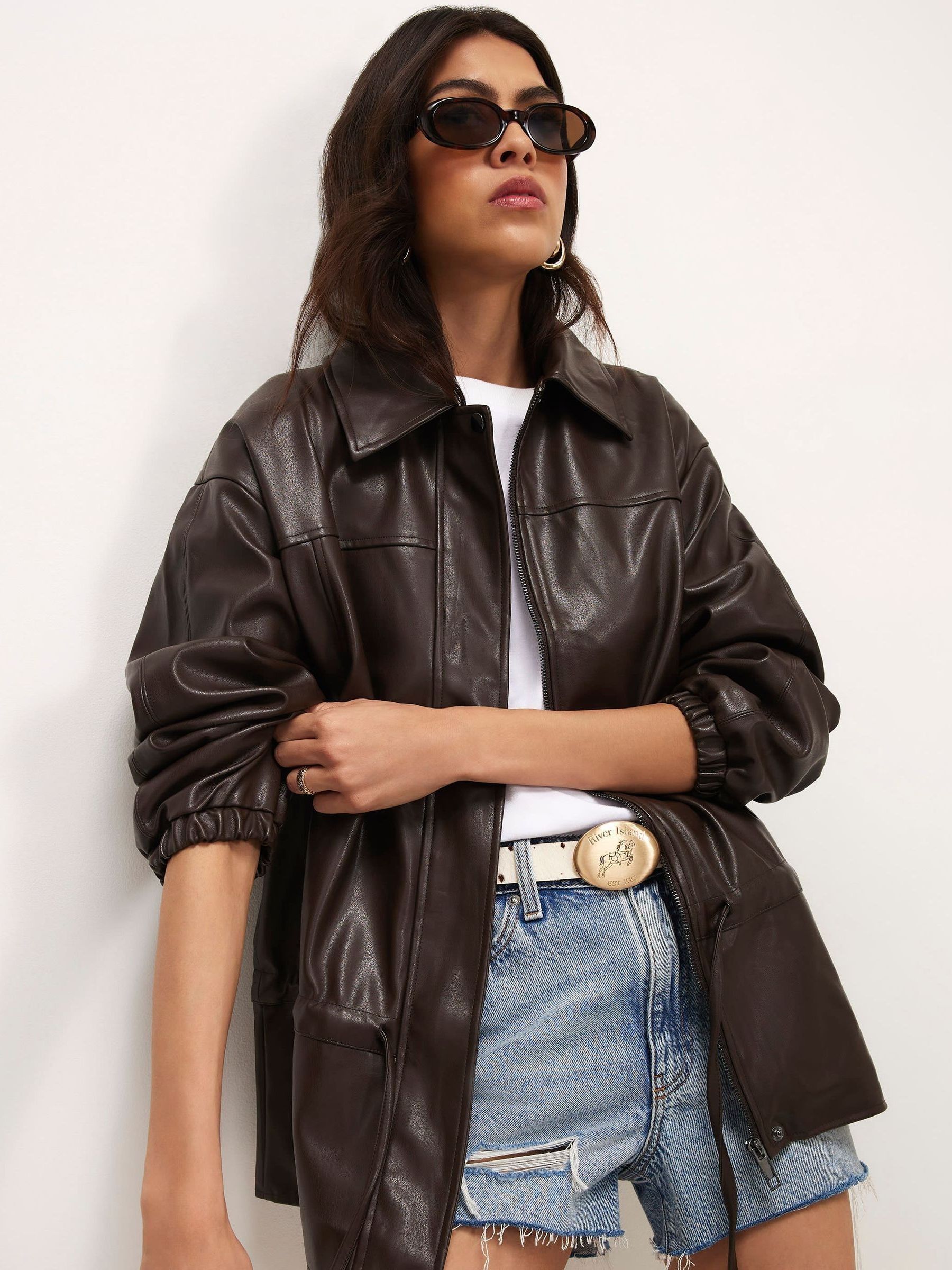 Comprar River Island Drop Hem Drawstring Funnel Neck Jacket from