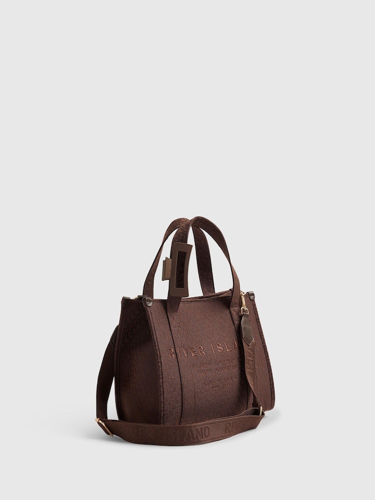 River Island Brown Monogram Jacquard Embroidered Tote Bag - Image 2 of 5