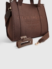 River Island Brown Monogram Jacquard Embroidered Tote Bag - Image 4 of 5