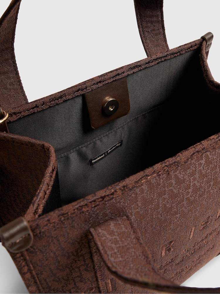 River Island Brown Monogram Jacquard Embroidered Tote Bag - Image 5 of 5