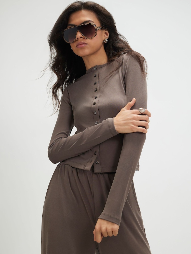 River Island Brown Long Sleeve Soft Touch Top - Image 2 of 4
